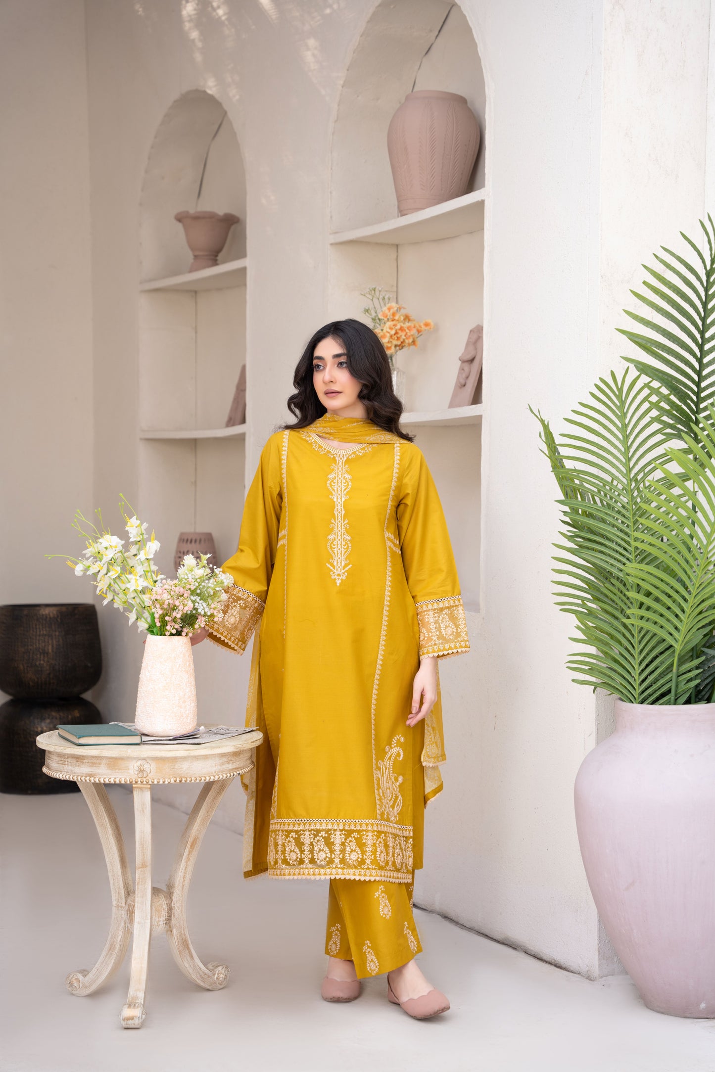 Lemon Mustard Embroidered 3-Piece Suit | ZM-71