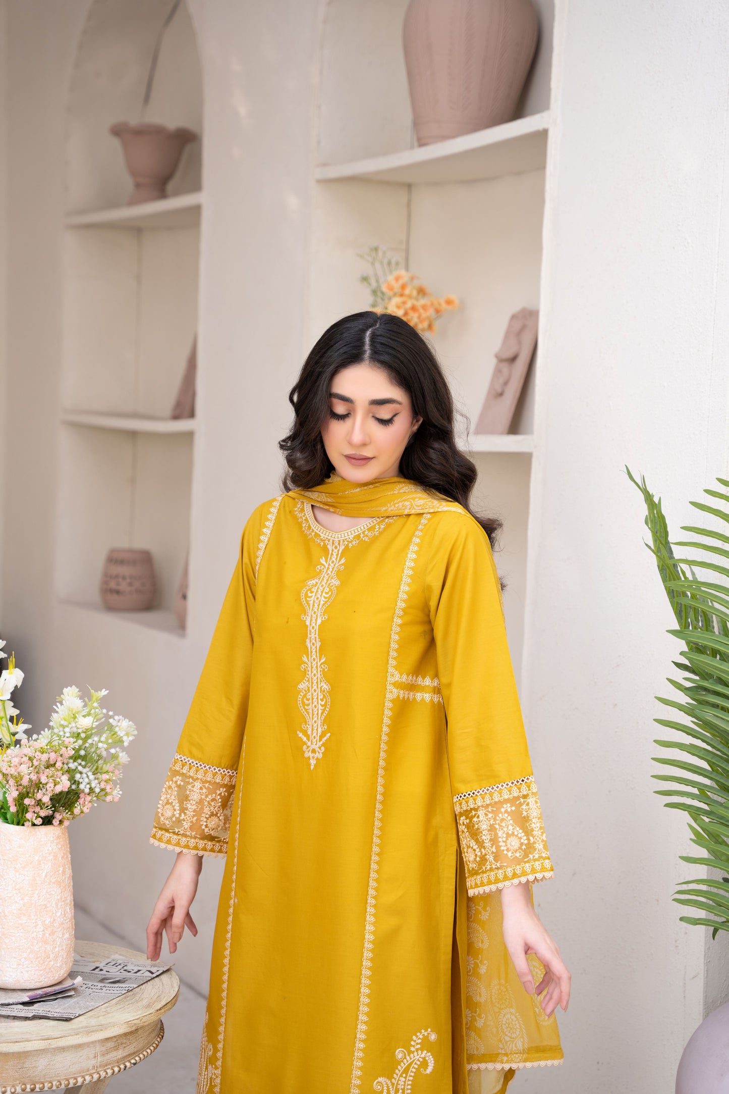 Lemon Mustard Embroidered 3-Piece Suit | ZM-71
