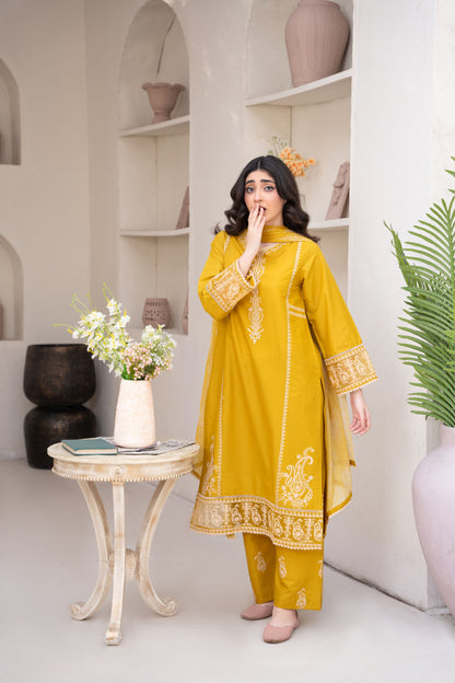 Lemon Mustard Embroidered 3-Piece Suit | ZM-71