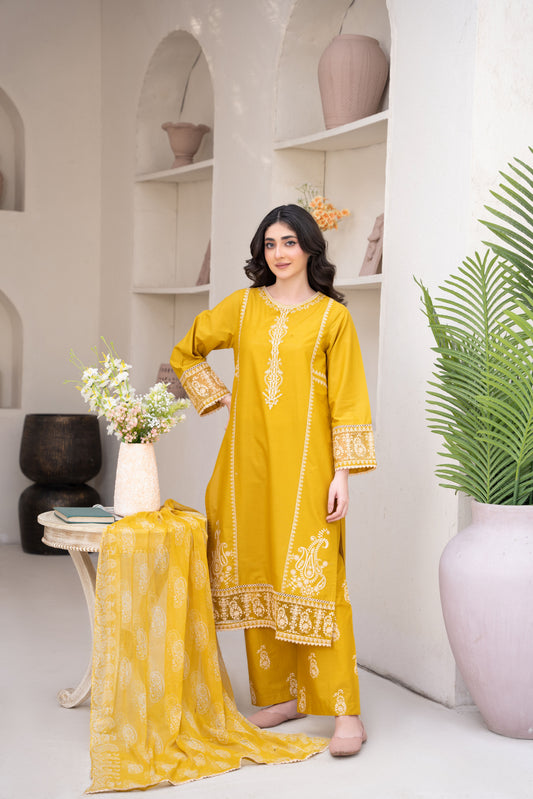 Lemon Mustard Embroidered 3-Piece Suit | ZM-71