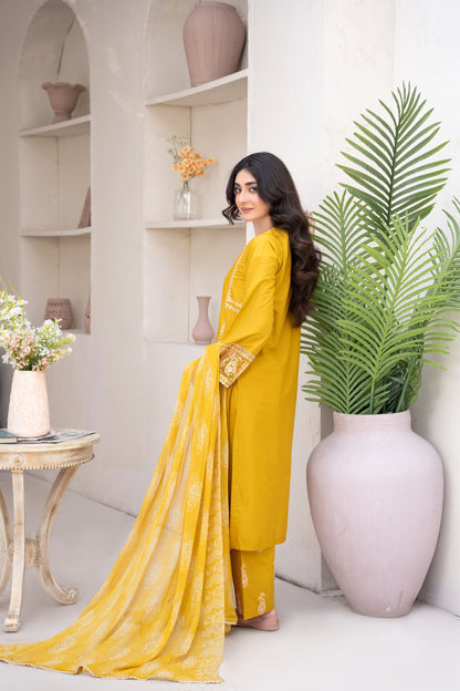 Lemon Mustard Embroidered 3-Piece Suit | ZM-71
