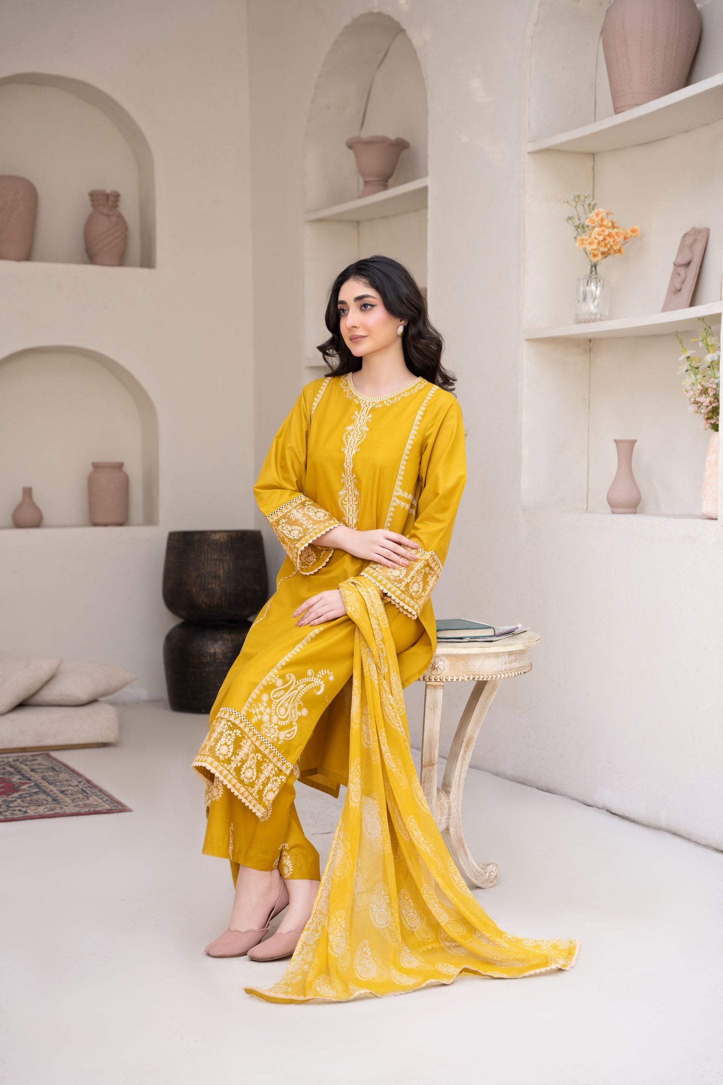 Lemon Mustard Embroidered 3-Piece Suit | ZM-71