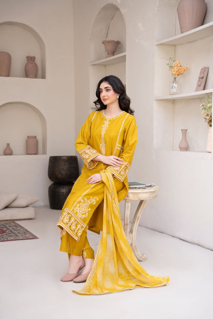 Lemon Mustard Embroidered 3-Piece Suit | ZM-71
