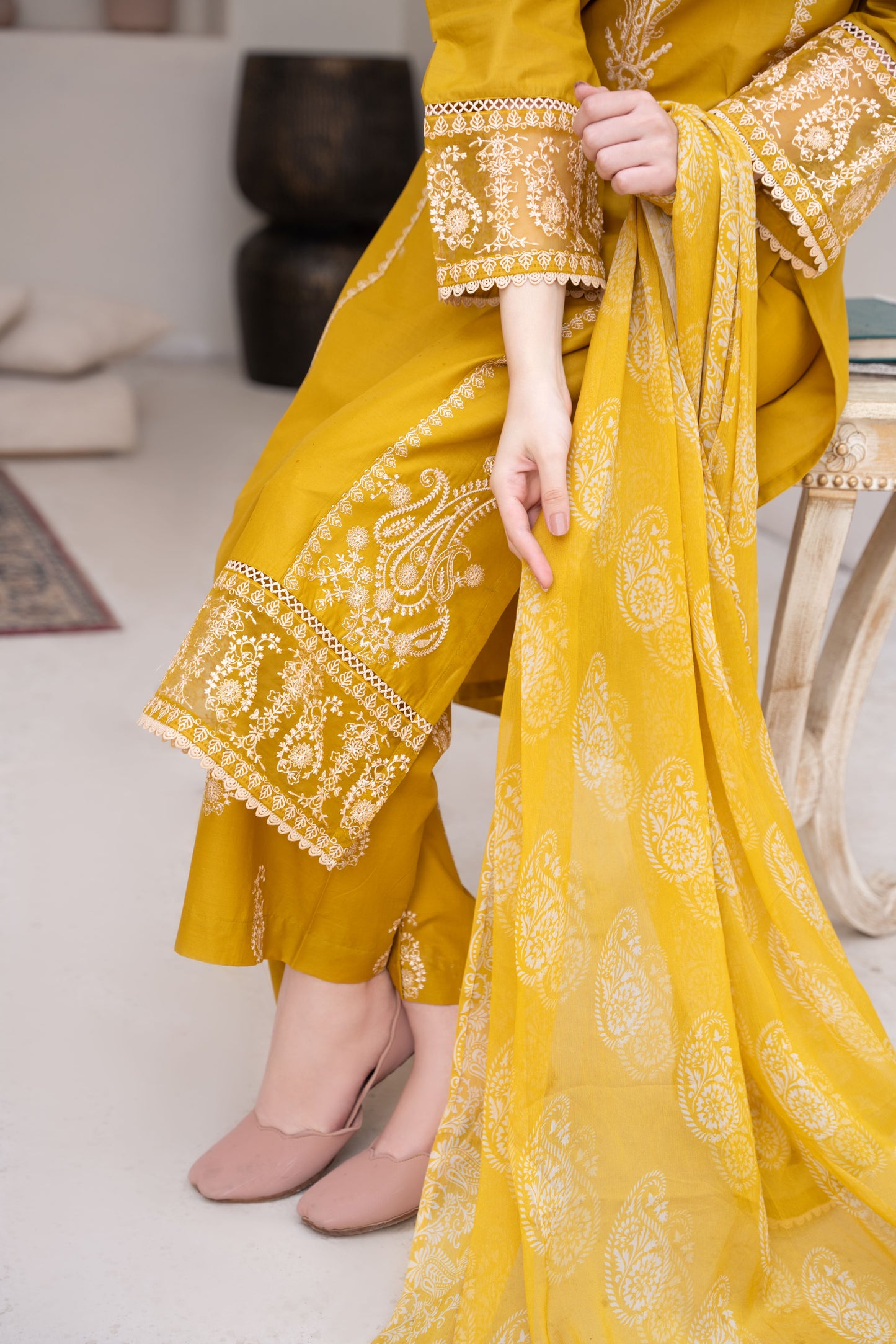 Lemon Mustard Embroidered 3-Piece Suit | ZM-71