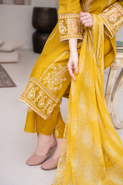 Lemon Mustard Embroidered 3-Piece Suit | ZM-71