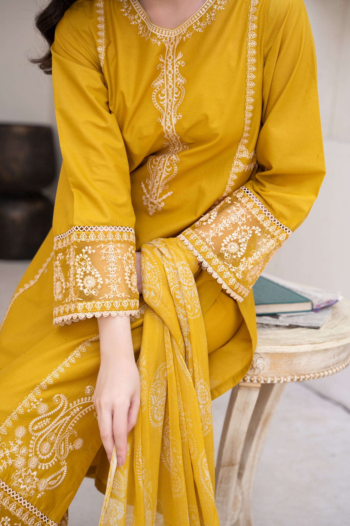 Lemon Mustard Embroidered 3-Piece Suit | ZM-71