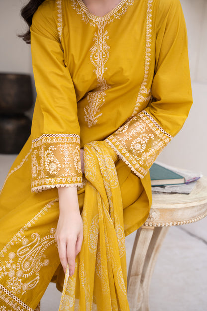 Lemon Mustard Embroidered 3-Piece Suit | ZM-71