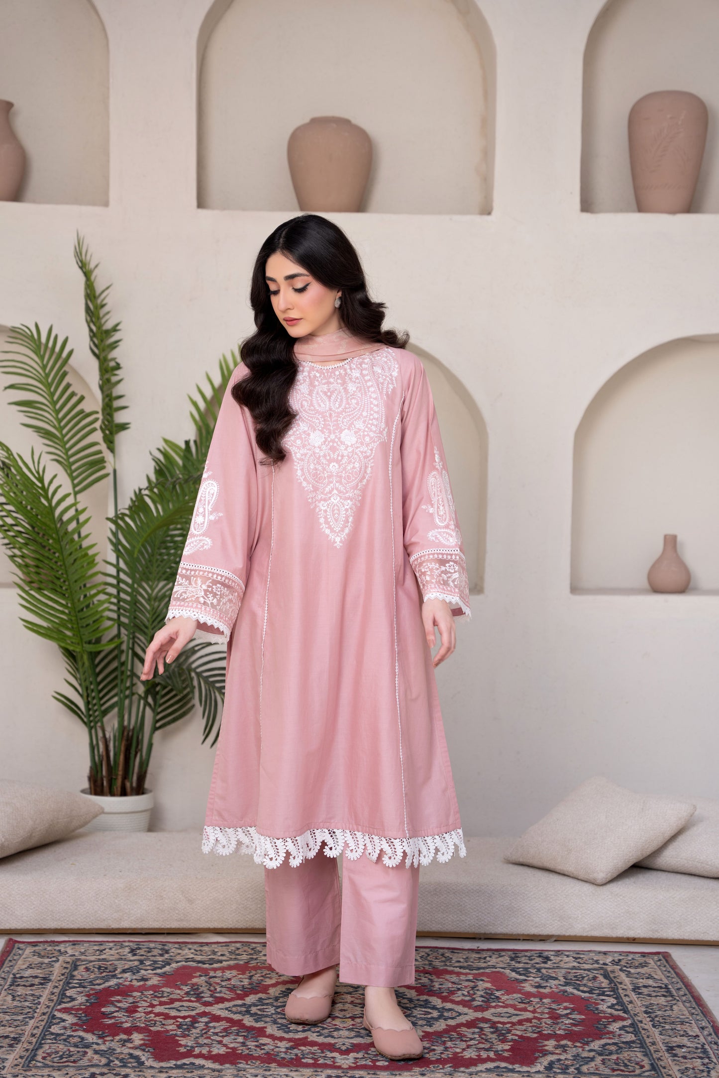 Blush Pink Embroidered 3-Piece Suit | ZM-72