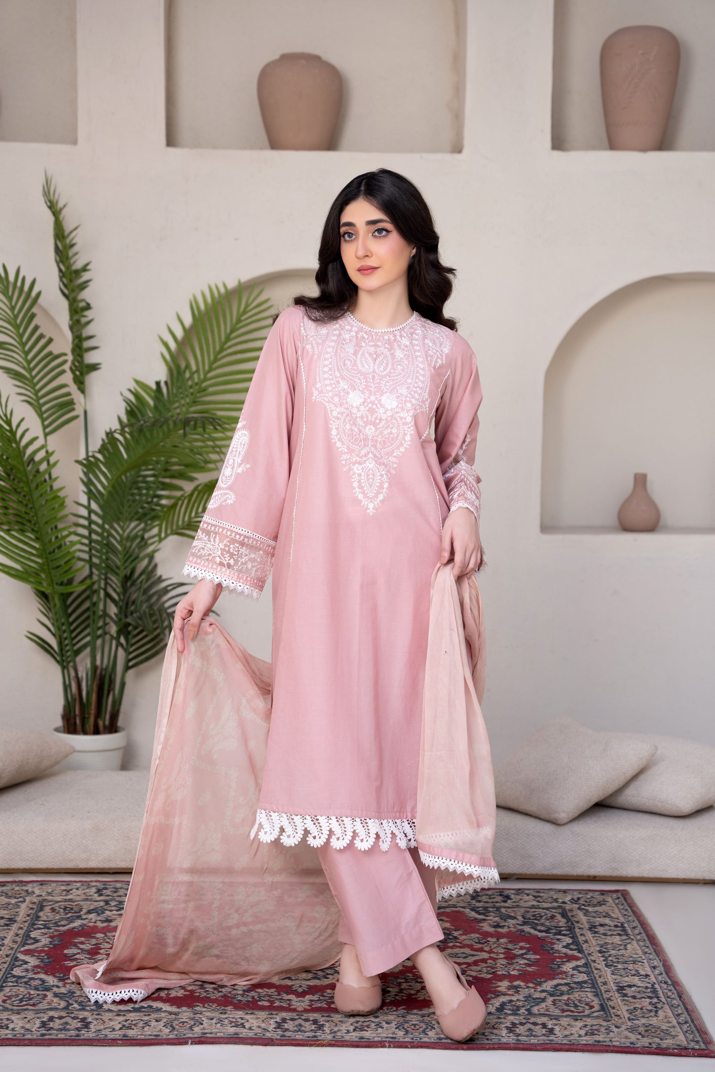 Blush Pink Embroidered 3-Piece Suit | ZM-72