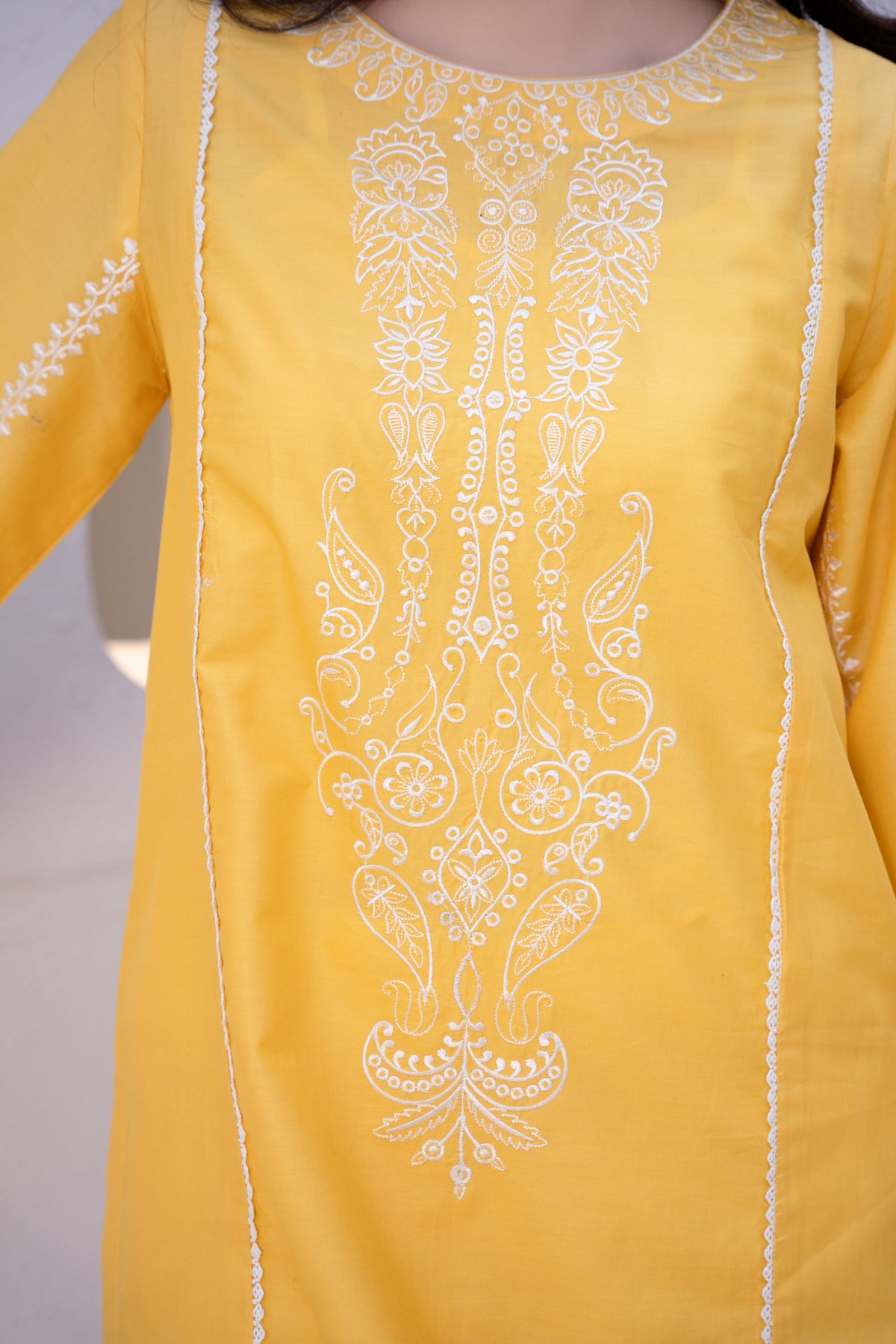 Sunshine Yellow Luxury Lawn Embroidered 3-Piece Suit | ZM-67