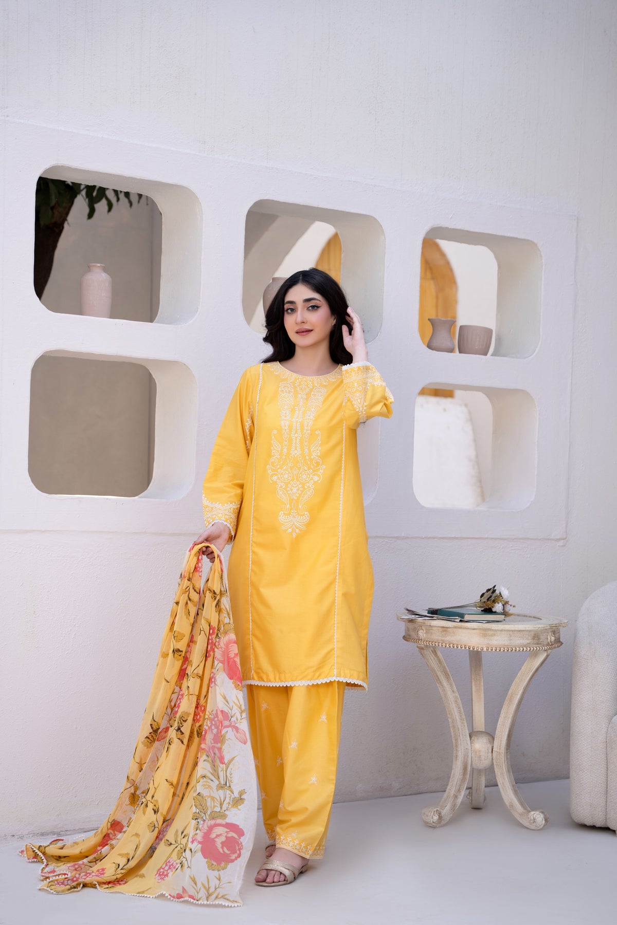 Sunshine Yellow Luxury Lawn Embroidered 3-Piece Suit | ZM-67