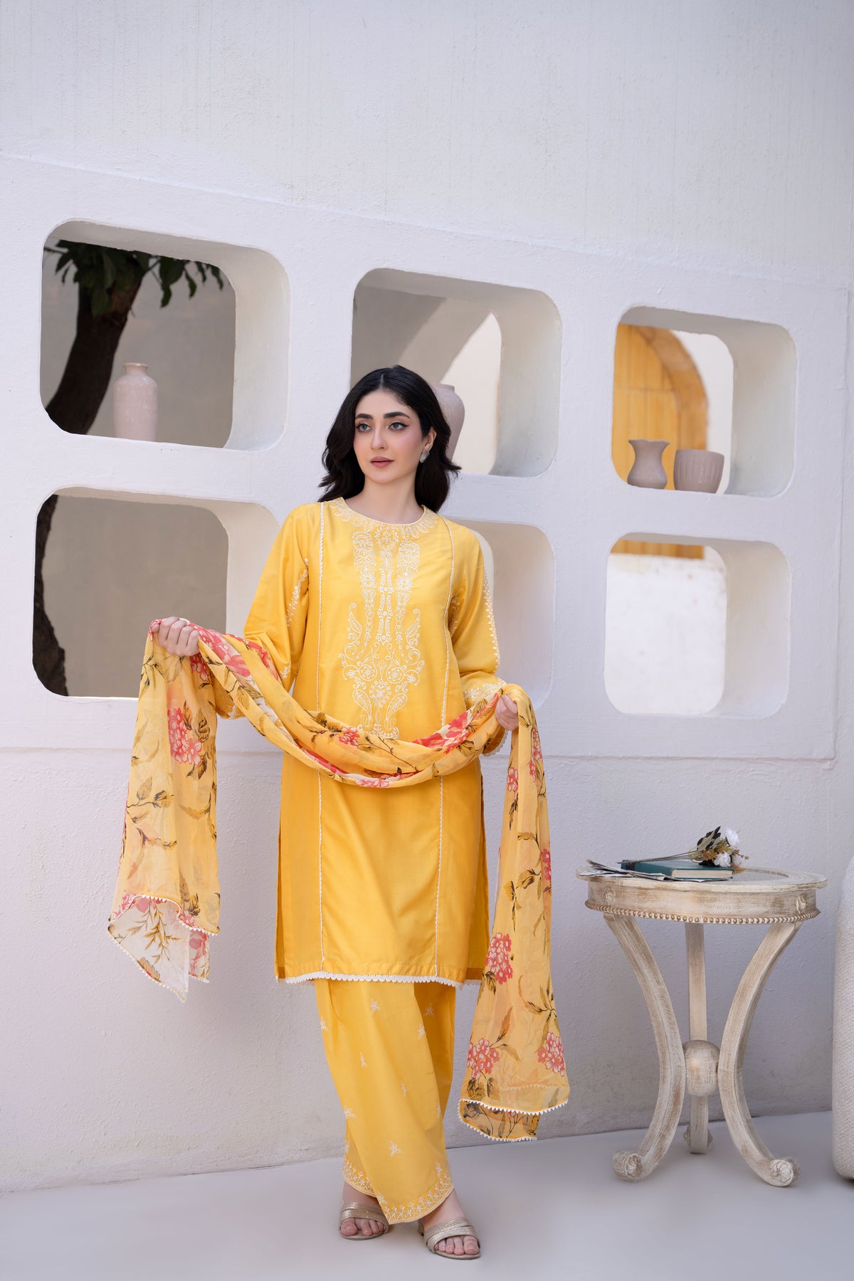 Sunshine Yellow Luxury Lawn Embroidered 3-Piece Suit | ZM-67