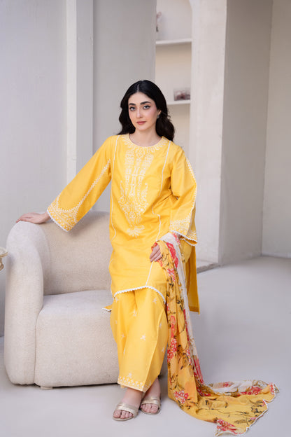 Sunshine Yellow Luxury Lawn Embroidered 3-Piece Suit | ZM-67