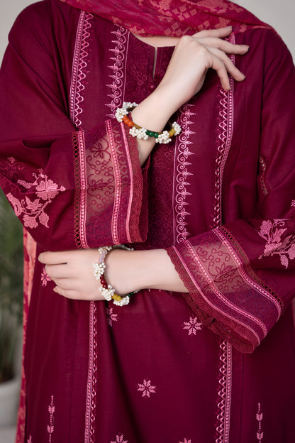 Radiant Burgundy Luxury Lawn Embroidered 3-Piece Suit | ZM-69