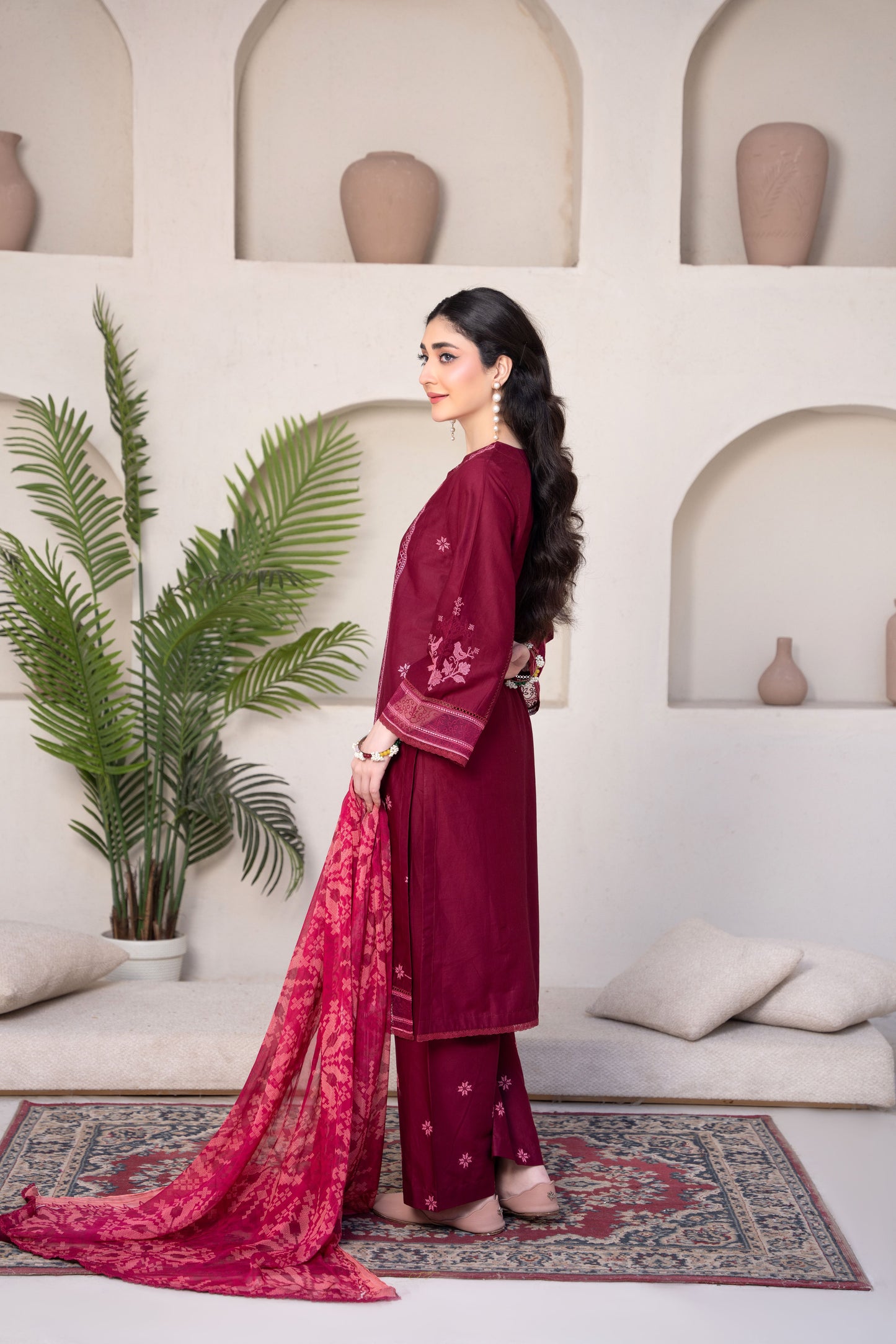 Radiant Burgundy Luxury Lawn Embroidered 3-Piece Suit | ZM-69