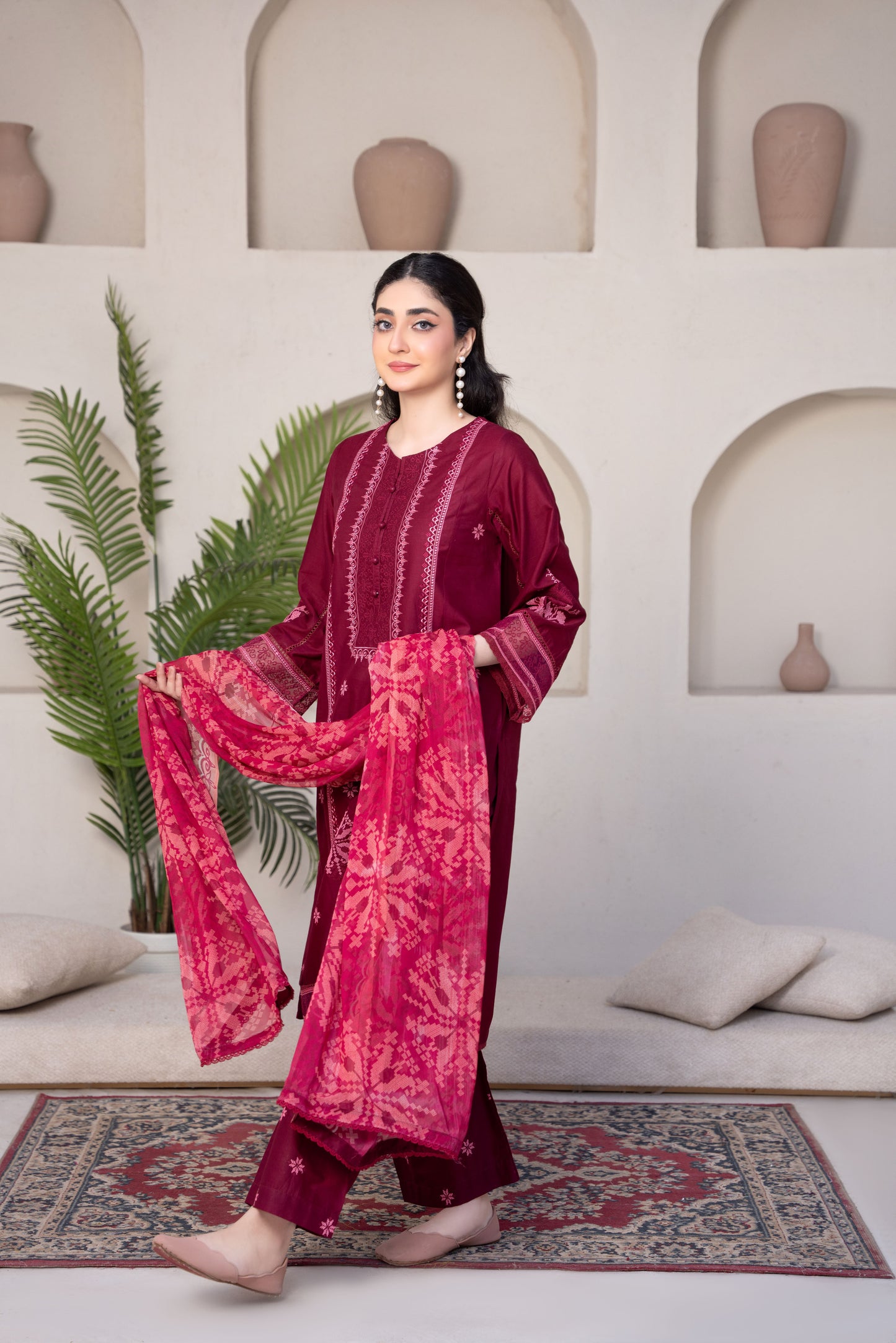 Radiant Burgundy Luxury Lawn Embroidered 3-Piece Suit | ZM-69