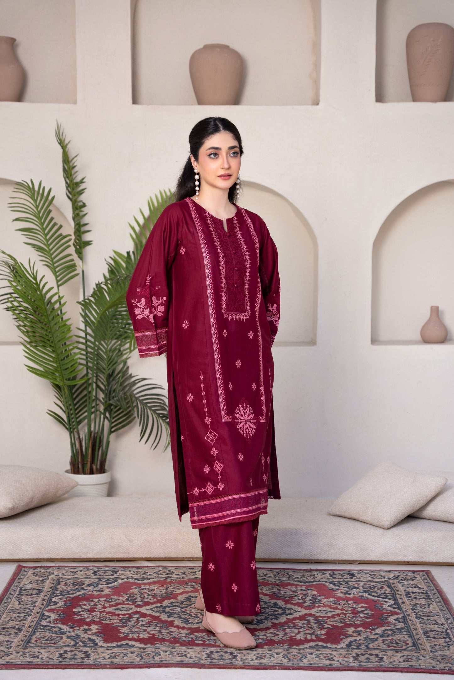 Radiant Burgundy Luxury Lawn Embroidered 3-Piece Suit | ZM-69