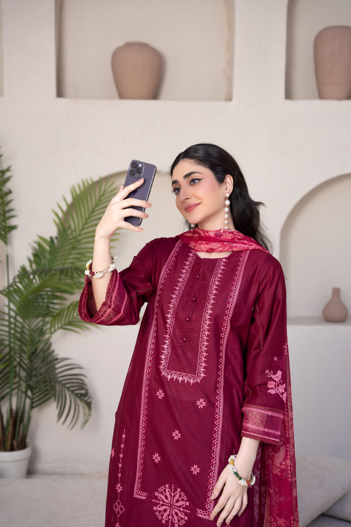 Radiant Burgundy Luxury Lawn Embroidered 3-Piece Suit | ZM-69