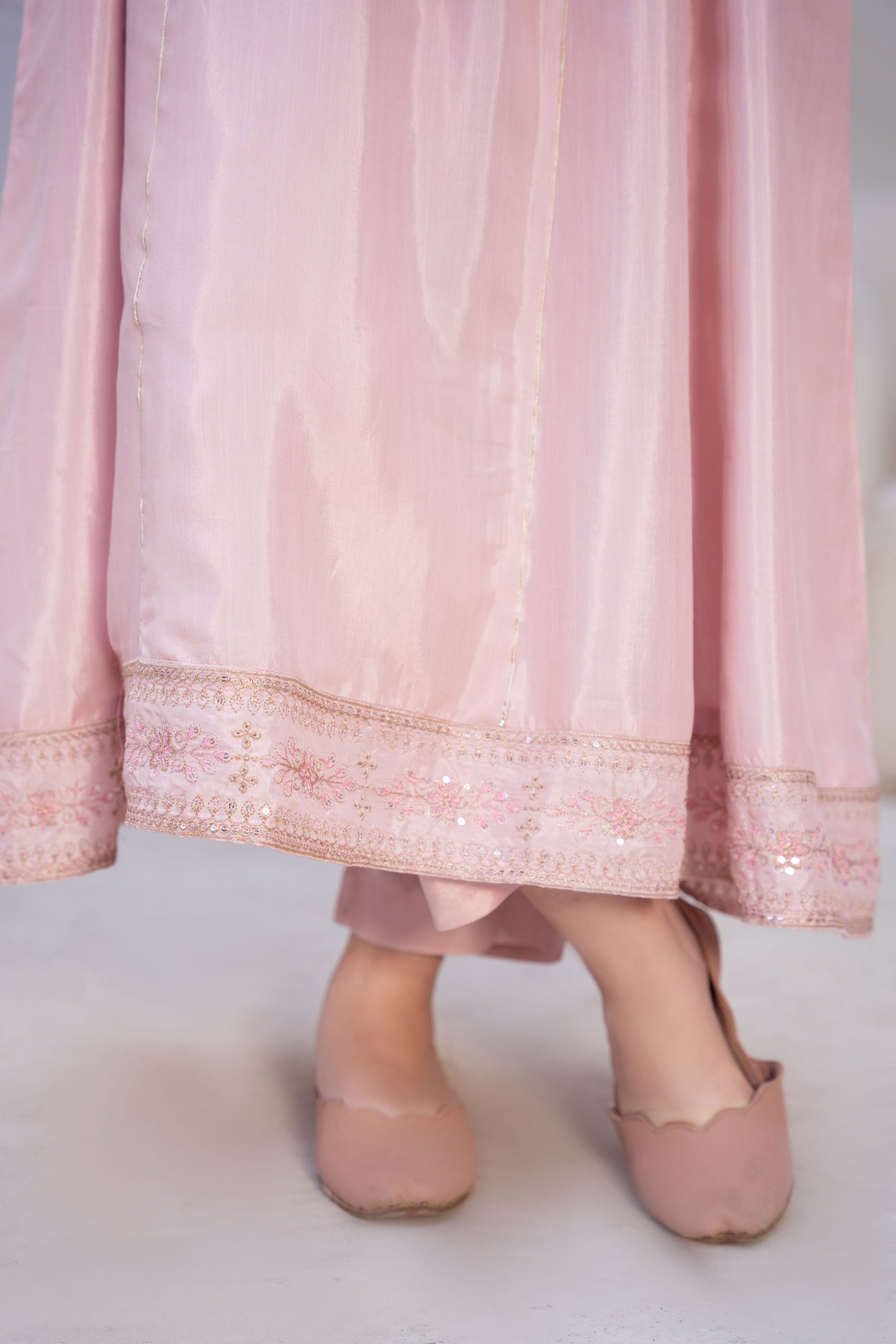 Rosy Mist Pink Raw Silk Embroidered 3-Piece Frock | ZM-61