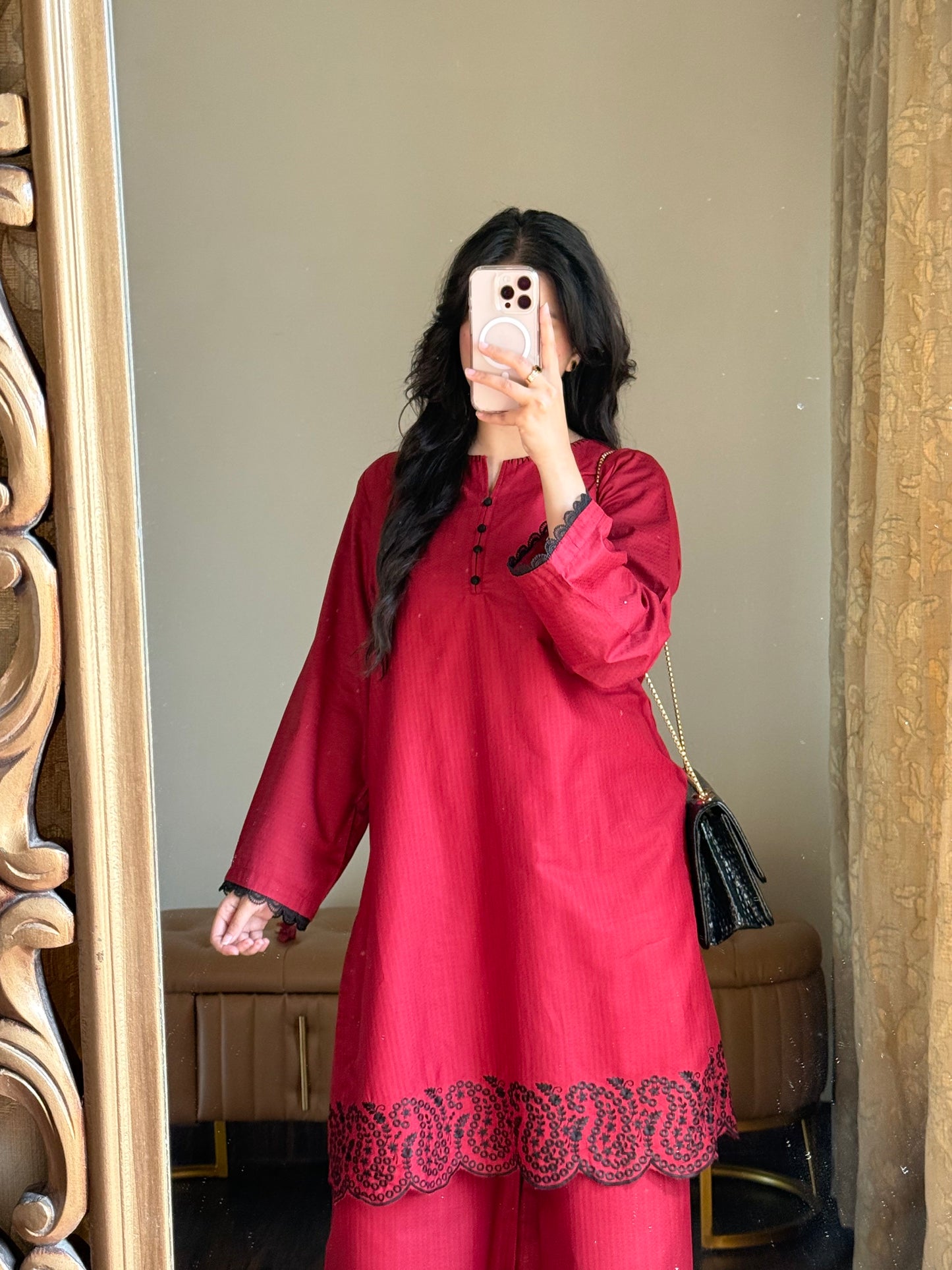 Royal Maroon Dobby Lawn Embroidered 2-Piece Suit | ZM-81