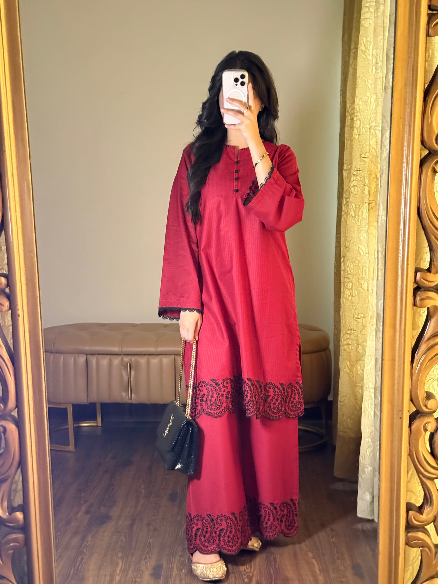 Royal Maroon Dobby Lawn Embroidered 2-Piece Suit | ZM-81