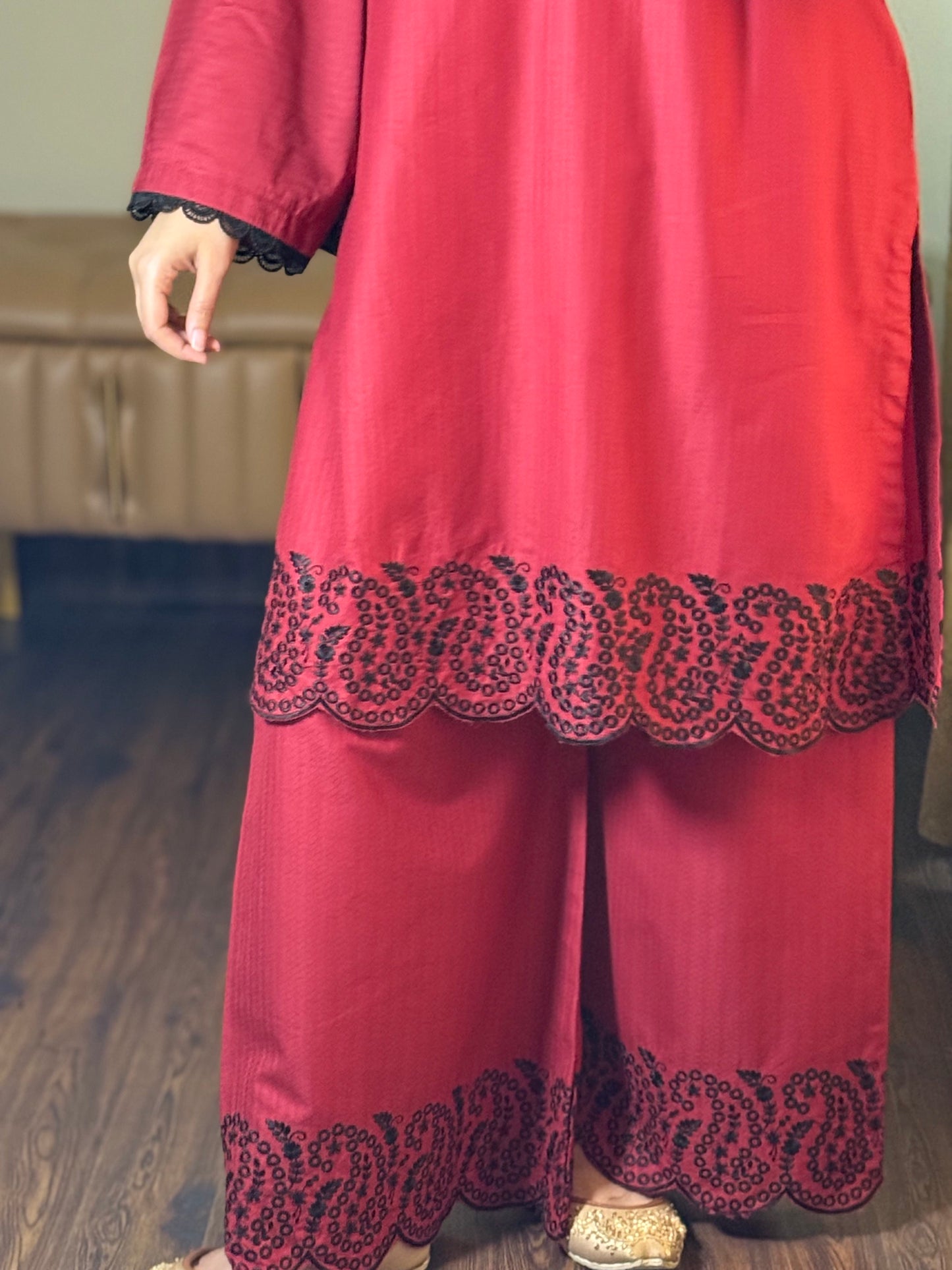 Royal Maroon Dobby Lawn Embroidered 2-Piece Suit | ZM-81