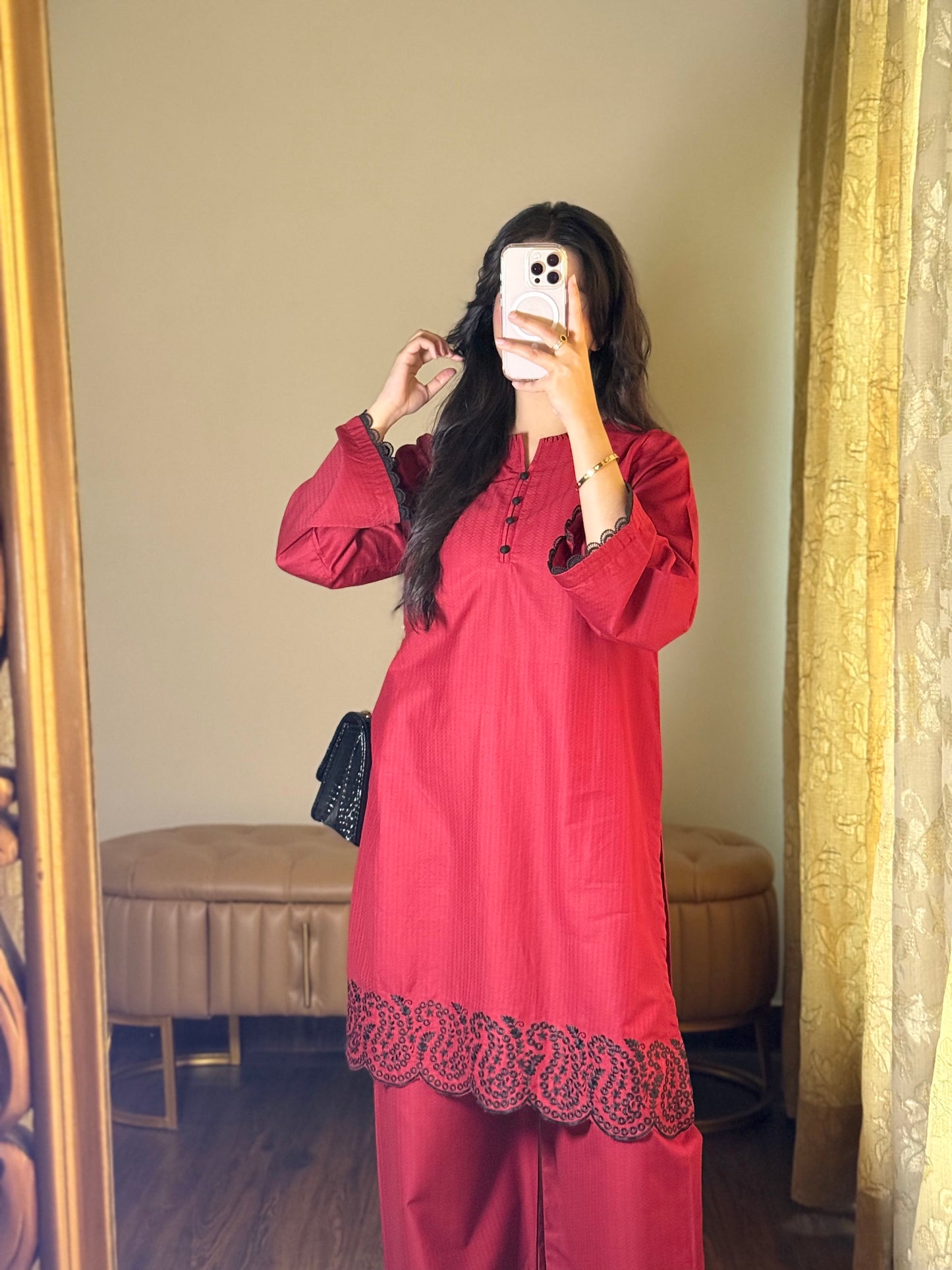 Royal Maroon Dobby Lawn Embroidered 2-Piece Suit | ZM-81