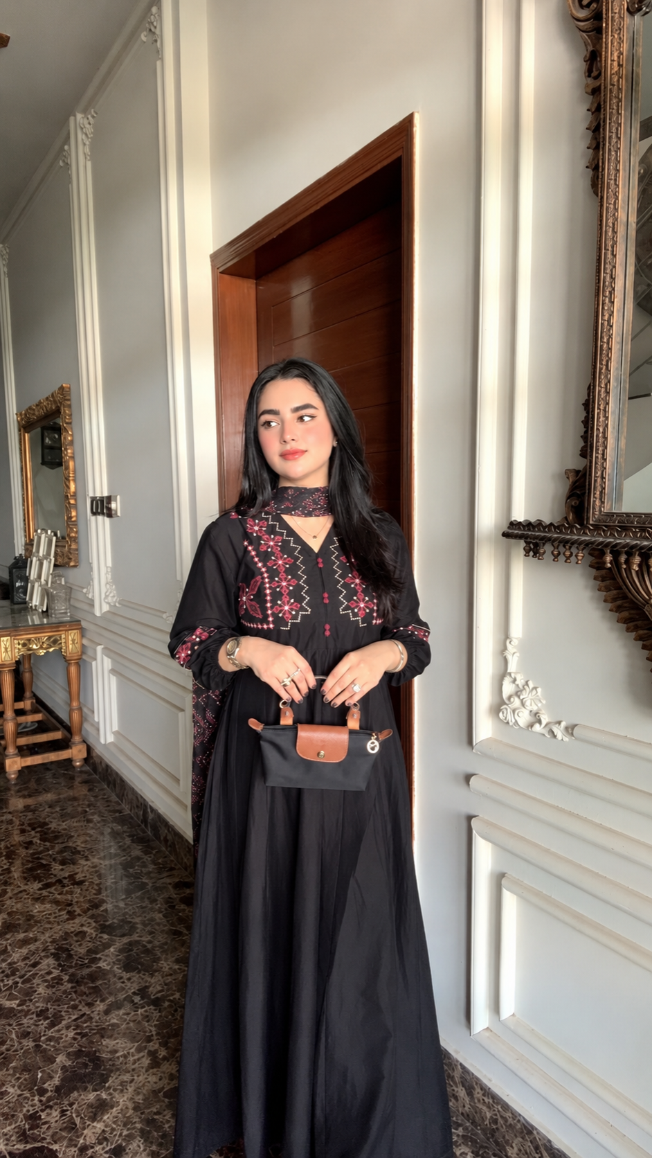 Ebony Black Cambric Embroidered Frock | ZM-100