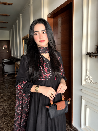 Ebony Black Cambric Embroidered Frock | ZM-100