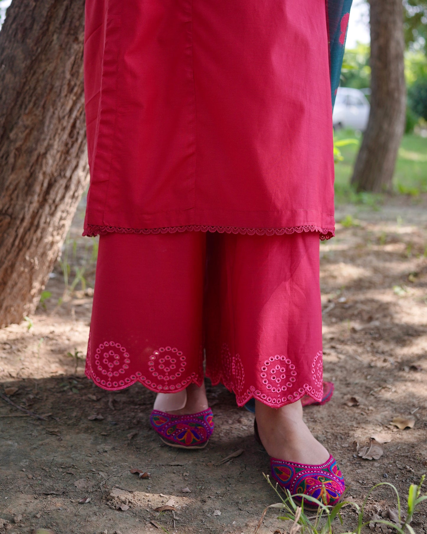 Crimson Red 3-Piece Embroidered Cotton Silk Suit | ZM-37