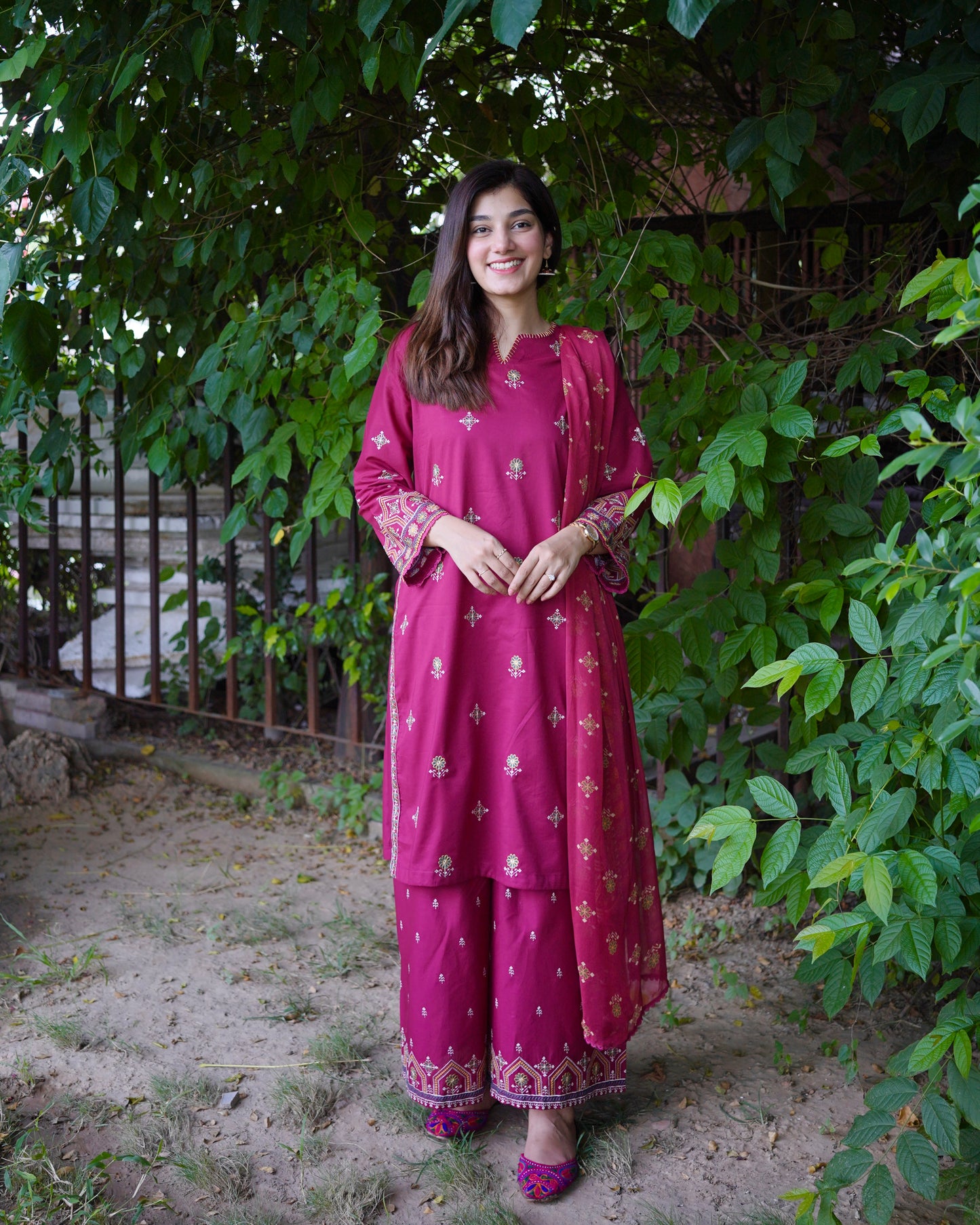 Magenta Charm 3-Piece Embroidered Cambric Lawn Suit | ZM-36