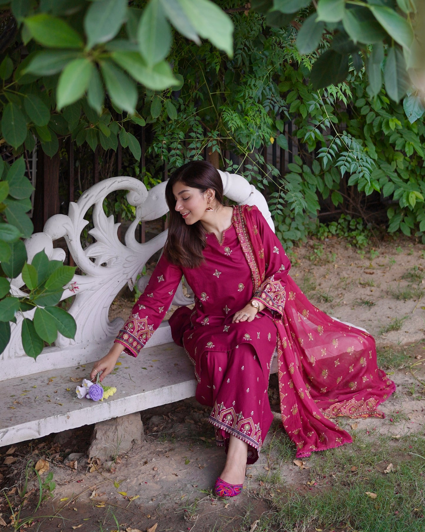 Magenta Charm 3-Piece Embroidered Cambric Lawn Suit | ZM-36