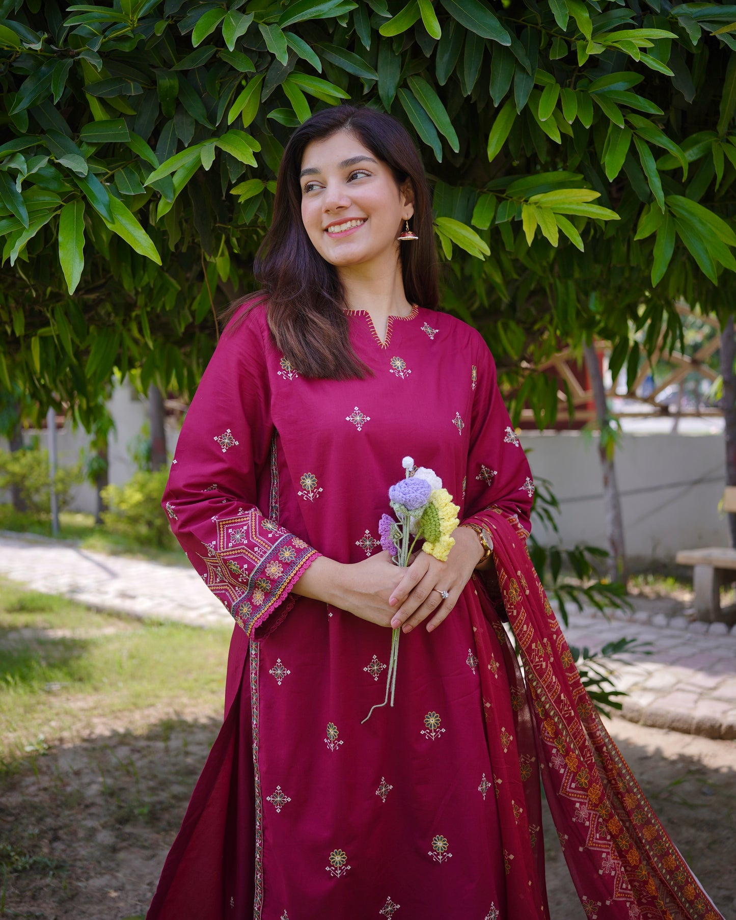 Magenta Charm 3-Piece Embroidered Cambric Lawn Suit | ZM-36