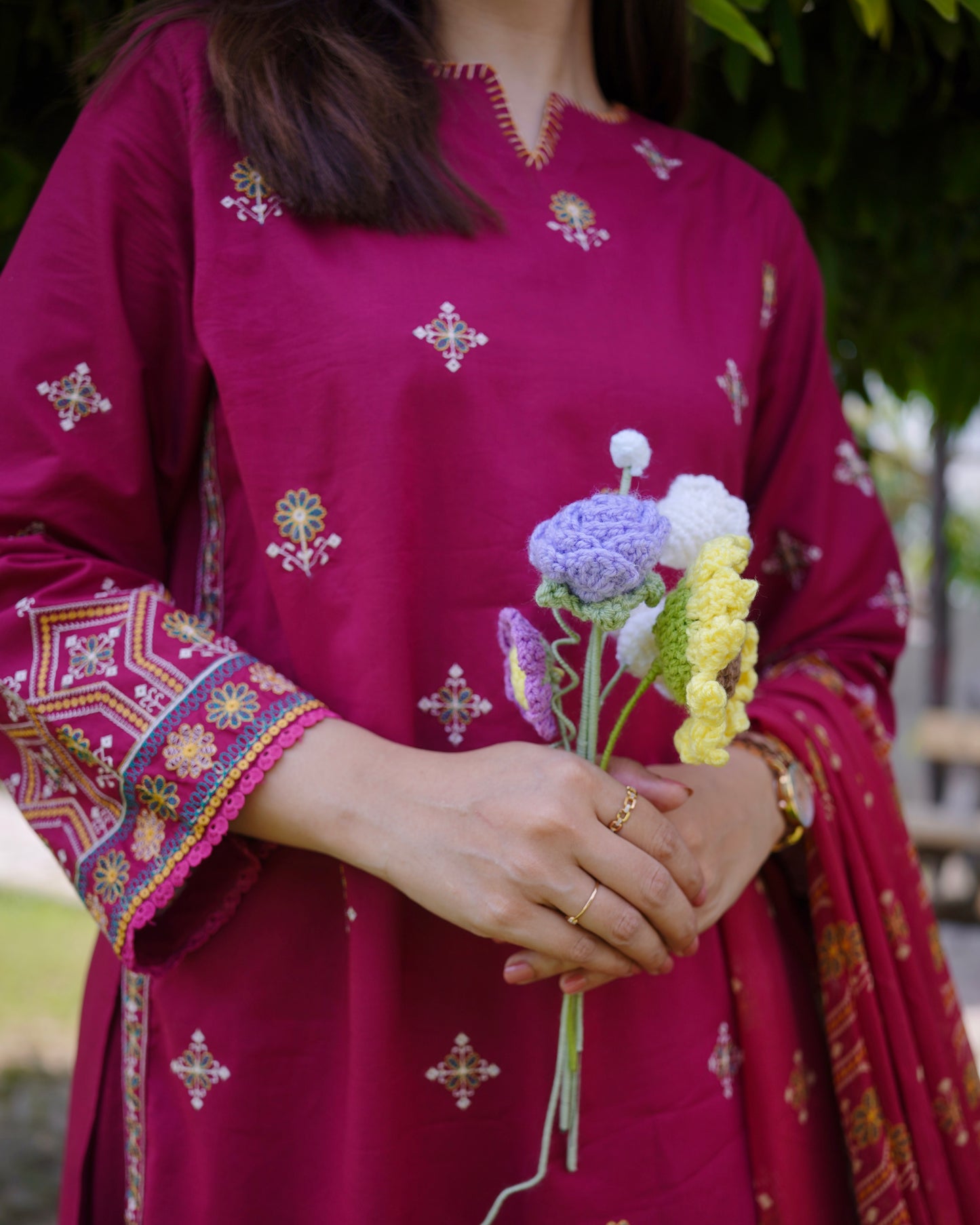 Magenta Charm 3-Piece Embroidered Cambric Lawn Suit | ZM-36