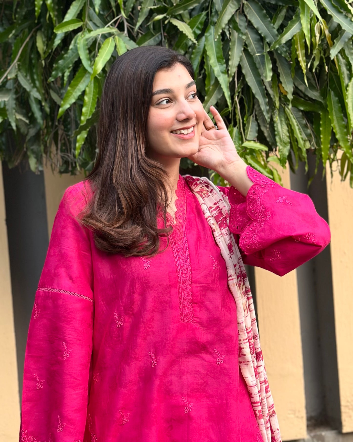 Blush Pink Cambric Dobby 3-Piece Embroidered Suit | ZM-39