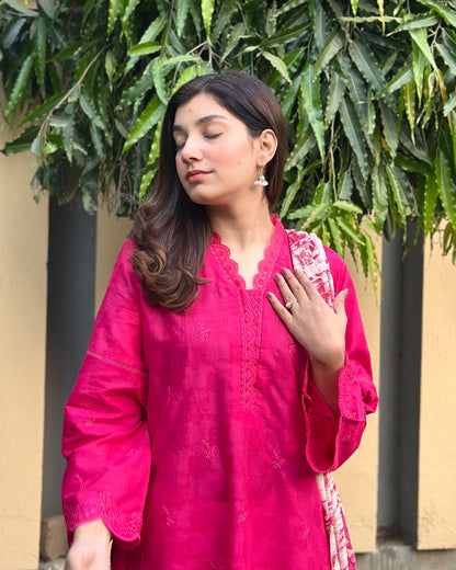 Blush Pink Cambric Dobby 3-Piece Embroidered Suit | ZM-39