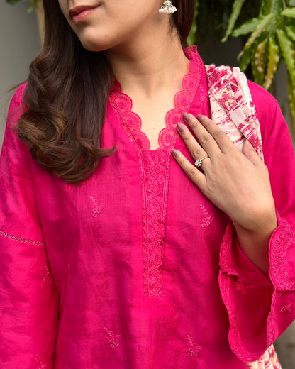Blush Pink Cambric Dobby 3-Piece Embroidered Suit | ZM-39
