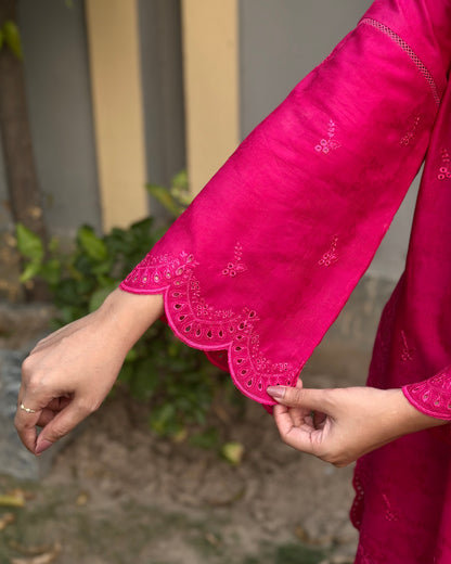 Blush Pink Cambric Dobby 3-Piece Embroidered Suit | ZM-39