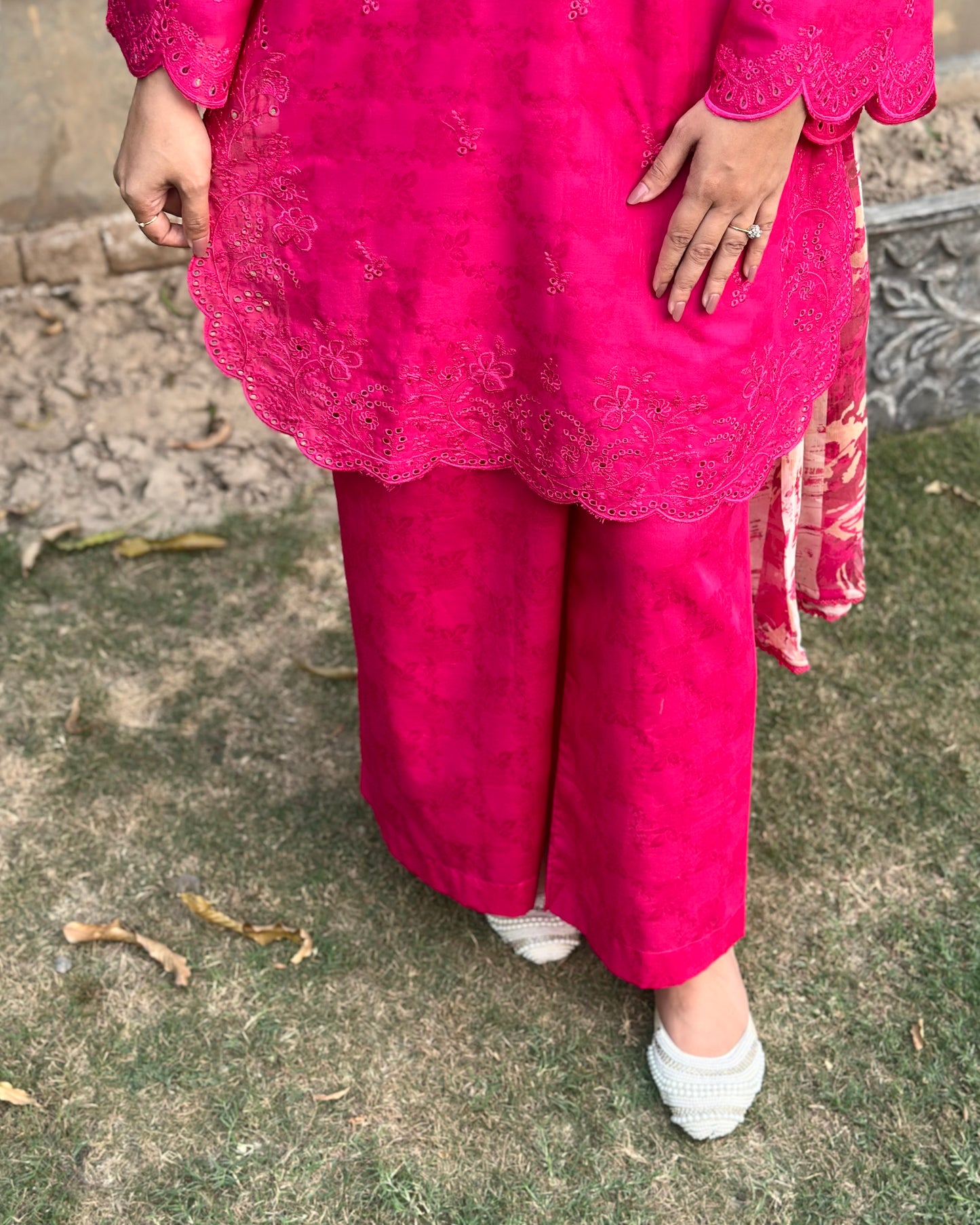 Blush Pink Cambric Dobby 3-Piece Embroidered Suit | ZM-39