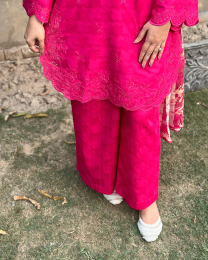 Blush Pink Cambric Dobby 3-Piece Embroidered Suit | ZM-39