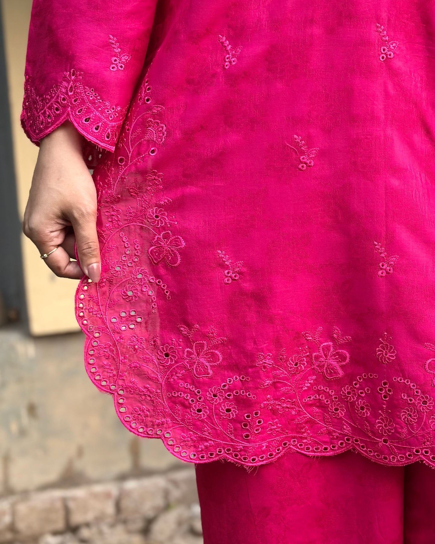 Blush Pink Cambric Dobby 3-Piece Embroidered Suit | ZM-39
