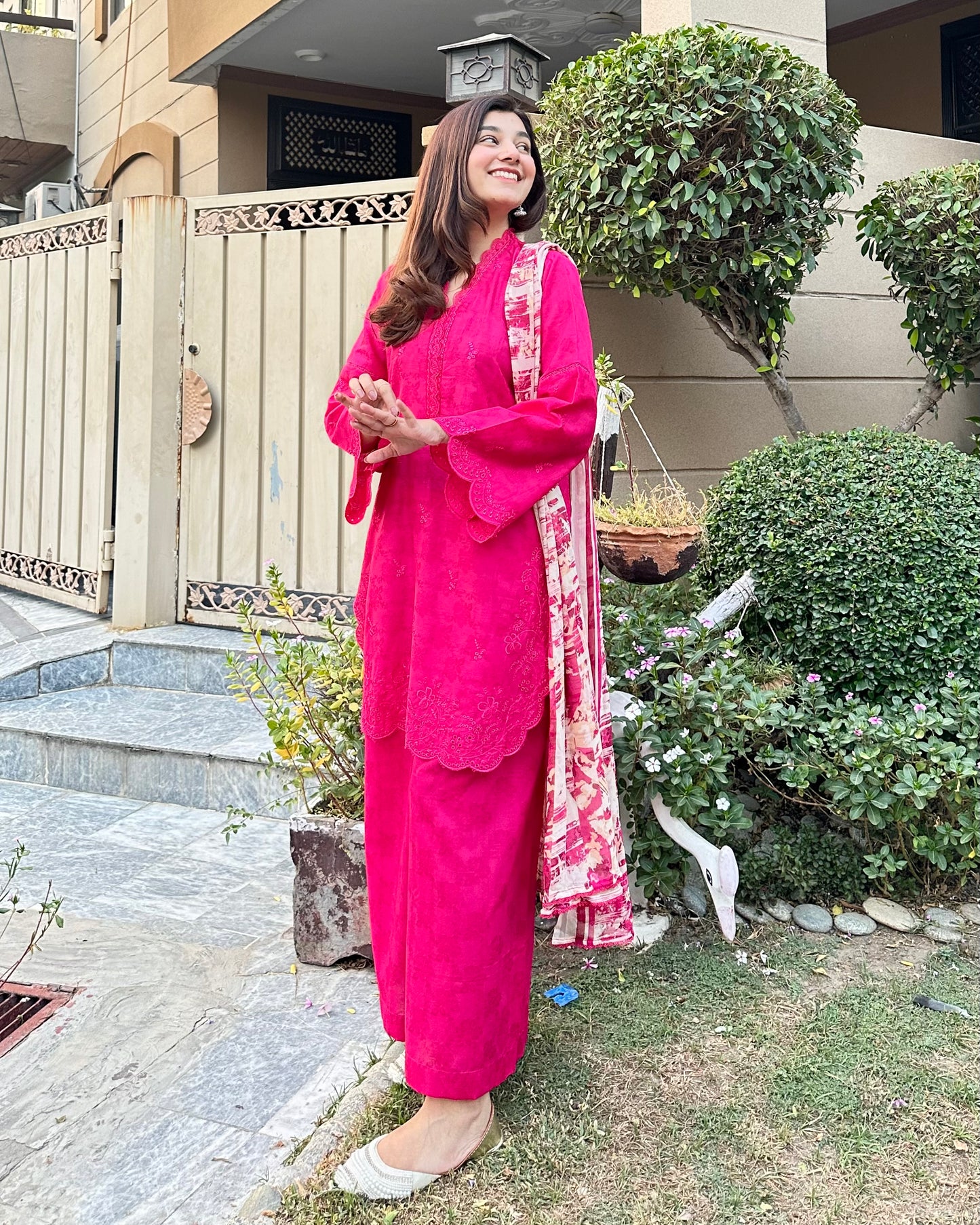 Blush Pink Cambric Dobby 3-Piece Embroidered Suit | ZM-39