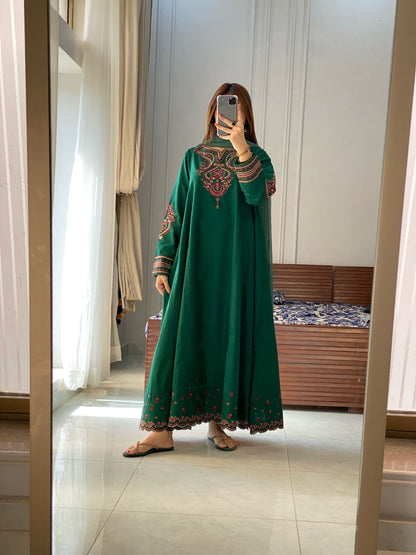 Fresh Green Embroidered 3-Piece Frock Suit | ZM-106