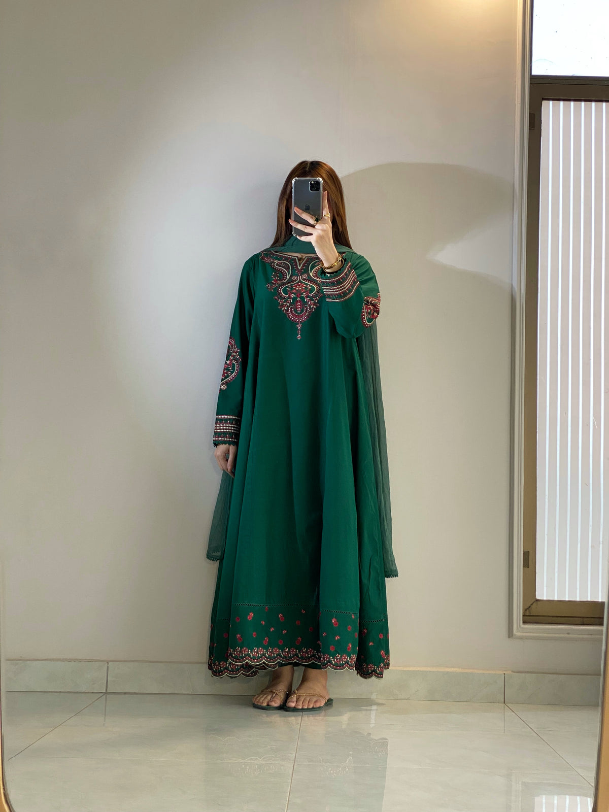 Fresh Green Embroidered 3-Piece Frock Suit | ZM-106