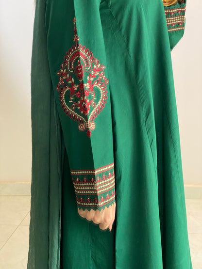Fresh Green Embroidered 3-Piece Frock Suit | ZM-106