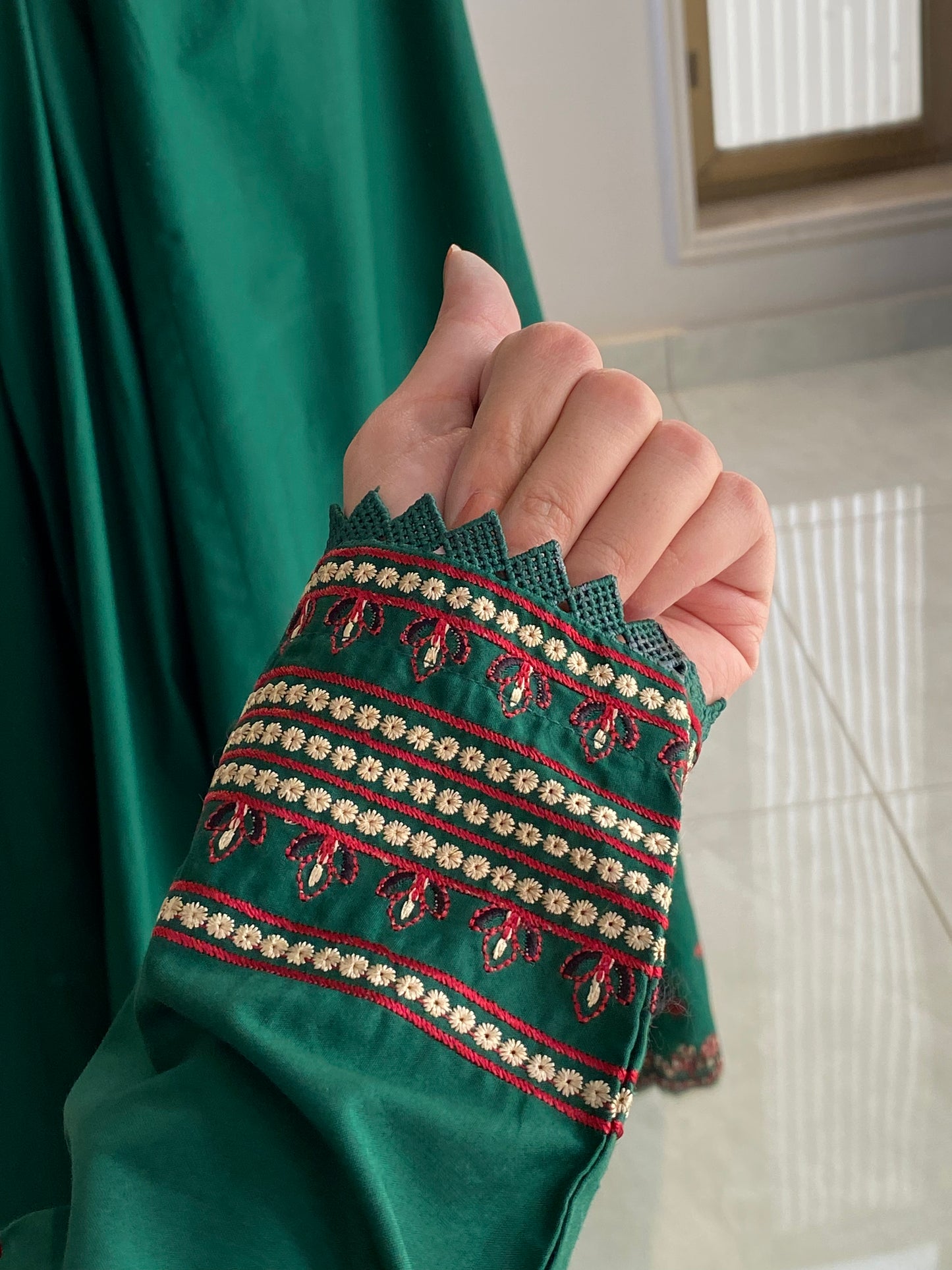 Fresh Green Embroidered 3-Piece Frock Suit | ZM-106
