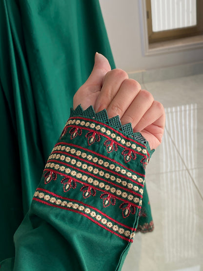Fresh Green Embroidered 3-Piece Frock Suit | ZM-106