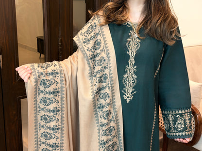 B Green Embroidered 3-Piece Khaddar Suit | ZM-109