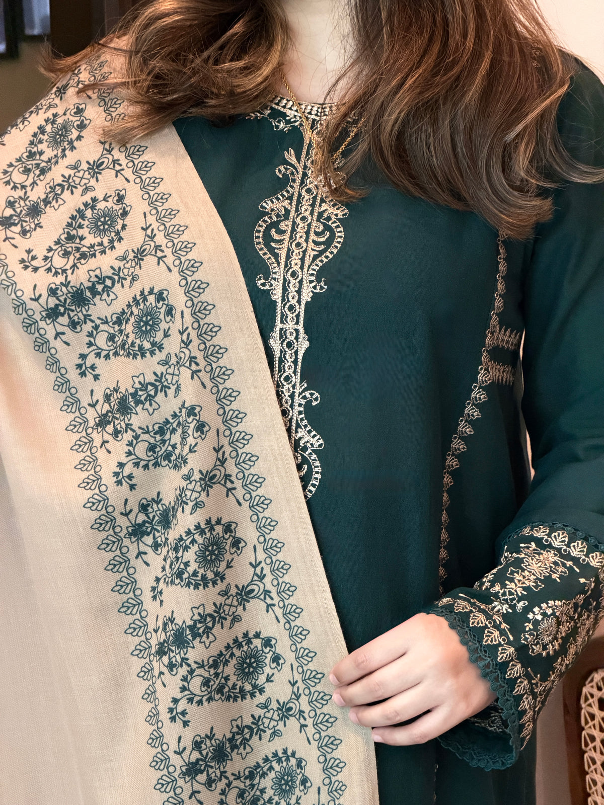 B Green Embroidered 3-Piece Khaddar Suit | ZM-109