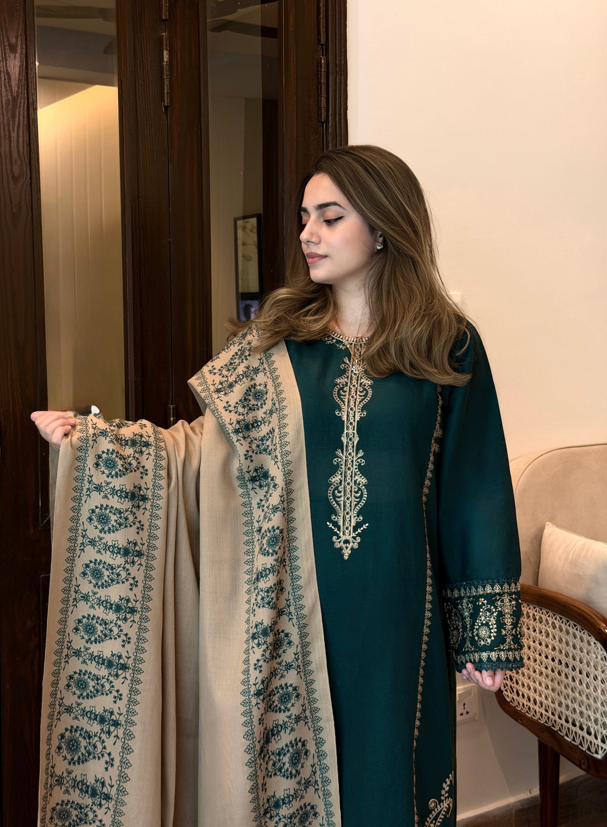 B Green Embroidered 3-Piece Khaddar Suit | ZM-109